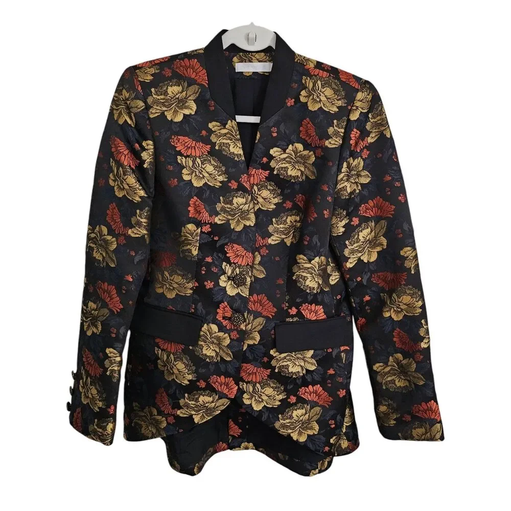 Anne Fontaine Leoncia Blazer 40 Black Gold Floral Brocade Jacquard Tuxedo Jacket